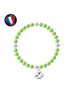 PERLINEA - Bracelet My Chance - Véritable Perle de Culture d'Eau Douce Ronde 5-6 mm Vert Tonic - Câble Elastiqué - Bijoux Femme