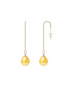 PERLINEA - Boucles d'Oreilles - Véritables Perles de Culture d'Eau Douce Poires 8-9 mm Gold - Or Jaune - Bijoux Femme