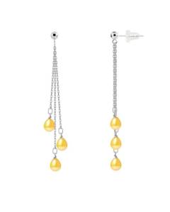 PERLINEA - Boucles d'Oreilles - Véritables Perles de Culture d'Eau Douce Poires 5-6 mm Gold - Or Blanc - Bijoux Femme