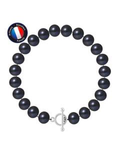 PERLINEA - Bracelet - Véritable Perle de Culture d'Eau Douce Semi-Ronde 9-10 mm Black Tahiti - Fermoir Baton - Bijoux Femme