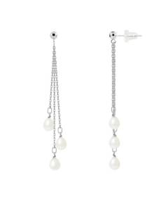 PERLINEA - Boucles d'Oreilles - Véritables Perles de Culture d'Eau Douce Poires 5-6 mm Blanc Naturel - Or Blanc - Bijoux Femme