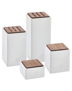 ZWILLING Accessoires - Set 4 Boîtes de Rangement (Vide) - Céramique Blanc / Bois