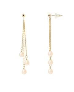 PERLINEA - Boucles d'Oreilles - Véritables Perles de Culture d'Eau Douce Poires 5-6 mm Rose Naturel - Or Jaune - Bijoux Femme