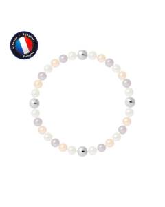 PERLINEA - Bracelet - Véritables Perles de Culture d'Eau Douce Rondes 5-6 mm Multicolore - Câble Elastiqué - Bijoux Femme