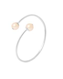 PERLINEA - Bracelet - 2 Véritables Perles de Culture d'Eau Douce Ronde 9-10 mm Rose Naturel - Argent 925 Millièmes - Bijoux Femme