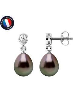 PERLINEA - Boucles d'Oreilles Drop - Véritables Perles de Culture de Tahiti - Poires 8-9 mm - Argent 925 Millièmes - Bijoux Femme