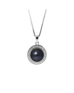 PERLINEA - Collier Sun - Perle de Culture d'Eau Douce AAA+ - Bouton 9-10 mm - Noire - Argent 925 Millièmes - Bijoux Femme