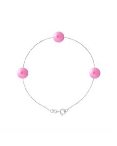 PERLINEA - Bracelet - 3 Véritables Perles de Culture d'Eau Douce 7-8 mm Rose Fushia - Argent 925 Millièmes - Bijoux Femme
