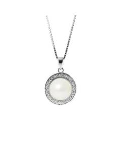 PERLINEA - Collier Sun - Perle de Culture d'Eau Douce AAA+ - Bouton 9-10 mm - Blanc Naturel - Argent 925 Millièmes - Bijoux Femme