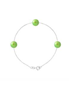 PERLINEA - Bracelet - 3 Véritables Perles de Culture d'Eau Douce 7-8 mm Vert Tonic - Argent 925 Millièmes - Bijoux Femme