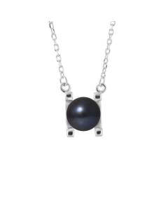 PERLINEA - Collier 2C - Perle de Culture d'Eau Douce AAA+ - Ronde 7-8 mm - Noire - Argent 925 Millièmes - Bijoux Femme