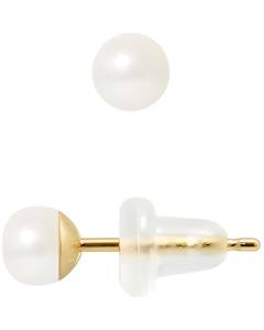 PERLINEA - Clous d'Oreilles - Véritables Perles de Culture d'Eau Douce Boutons 4-5 mm Blanc Naturel - Or Jaune - Bijoux Femme