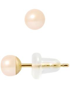 PERLINEA - Clous d'Oreilles - Véritables Perles de Culture d'Eau Douce Boutons 4-5 mm Rose Naturel - Or Jaune - Bijoux Femme