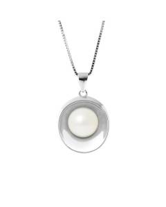 PERLINEA - Collier Moon - Perle de Culture d'Eau Douce AAA+ - Bouton 9-10 mm - Argent 925 Millièmes - Bijoux Femme