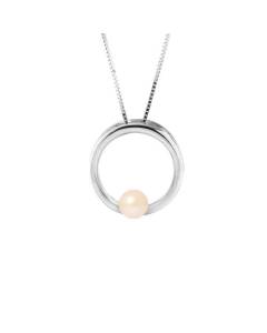 PERLINEA - Collier Circle - Perle de Culture d'Eau Douce AAA+ - Ronde 6-7 mm - Rose Naturel - Argent 925 Millièmes - Bijoux Femme
