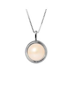 PERLINEA - Collier Simple - Perle de Culture d'Eau Douce AAA+ - Bouton 9-10 mm - Rose Naturel - Argent 925 Millièmes - Bijoux Femme