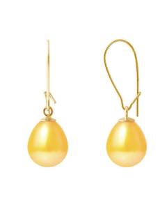 PERLINEA - Boucles d'Oreilles - Véritables Perles de Culture d'Eau Douce Poires 9-10 mm Gold - Or Jaune - Bijoux Femme