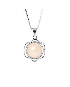 PERLINEA - Collier Fleur - Perle de Culture d'Eau Douce AAA+ - Bouton 8-9 mm - Rose Naturel - Argent 925 Millièmes - Bijoux Femme