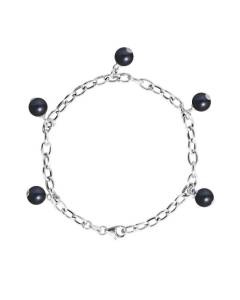 PERLINEA - Bracelet CHARM'S - 5 Véritables Perles de Culture d'Eau Douce 7-8 mm Black Tahiti - Argent 925 Millèmes - Bijoux Femme