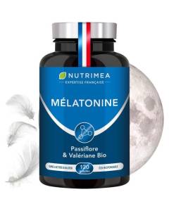 MELATONINE - Endormissement et Sommeil - Nutrimea - 120 Gélules Vegan - Fabriqué en France