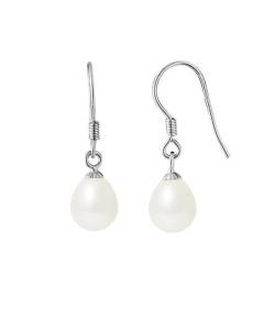 PERLINEA - Boucles d'Oreilles - Véritables Perles de Culture d'Eau Douce Blanc Naturel - Argent 925 Millièmes - Bijoux Femme