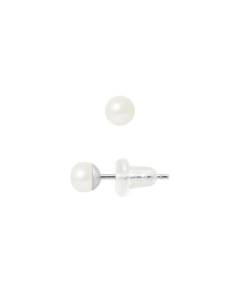 PERLINEA - Clous d'Oreilles - Véritables Perles de Culture d'Eau Douce Boutons 4-5 mm Blanc Naturel - Poussettes Silicone - Or Blanc