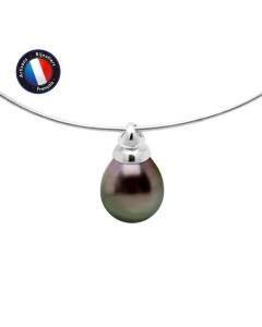 PERLINEA - Collier Perle de Tahiti A+ - Bouton 8-9 mm - Omega en Argent 925 Millièmes - Bijoux Femme