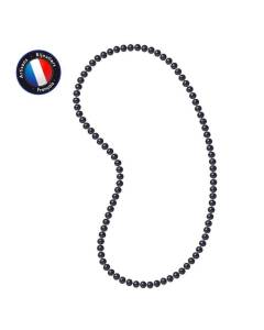 PERLINEA - Sautoir - Perle de Culture d'Eau Douce AAA+ - Semi-Ronde 9-10 mm - Noire - 80 cm - Bijoux Femme