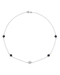 PERLINEA - Collier CRISTAL Perle de Culture d'Eau Douce AAA+ - Ronde 5-6 mm - Noire - Argent 925 Millièmes - Bijoux Femme