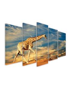 HXA DECO - Impression sur Toile, Decoration Murale Tableau Contemporain, Tableau 5 parties Photo Girafe dans le sable - 150x80 cm