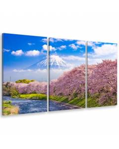 HXA DECO - Impression sur Toile, Décoration Murale Tableau Moderne, Tableau Triptyque Paysage Mont Fuji et cerisiers en fleurs -