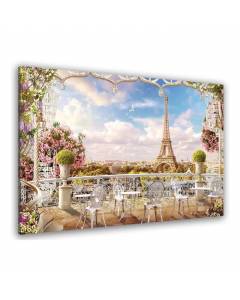 HXA DECO - Decoration murale, Decoration Chambre Art Mural Tableau Deco, Tableau Paysage illustré Tour Eiffel et Terrasse de café -