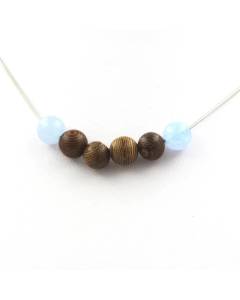 Pierres et Minéraux. Collier perles Aigue-Marine + bois 8 mm. Chaine en acier inoxydable. Collier femmes, hommes. Taille personnali