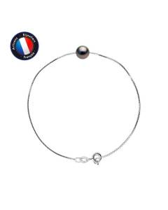 PERLINEA - Bracelet Véritable Perle de Culture de Tahiti Ronde 8-9 mm - Vénitienne Argent 925 Millièmes - Bijoux Femme