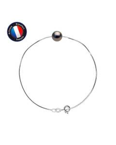 PERLINEA - Bracelet Véritable Perle de Culture de Tahiti Ronde 9-10 mm - Vénitienne Argent 925 Millièmes - Bijoux Femme