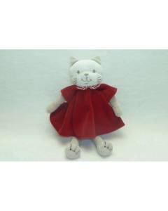 DOUDOU CHAT PELUCHE ROBE ROUGE TBE SUCRE D'ORGE