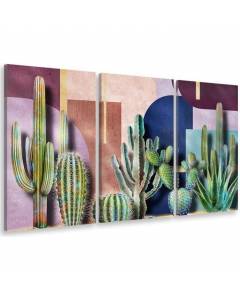 HXA DECO - Decoration murale, Decoration Chambre Art Mural Tableau Deco, Tableau Triptyque Cactus et cercles graphiques - 90x60 cm