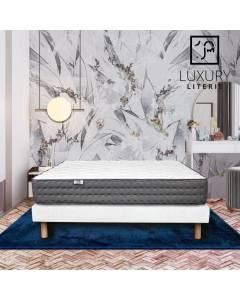Sommier tapissier 140x190, blanc, Gamme Prestige Hôtel, bois massif + pieds offerts