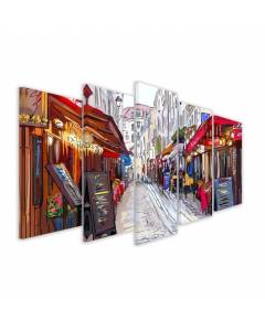 HXA DECO - Impression sur Toile, Decoration Murale Tableau Contemporain, Tableau 5 parties Vie de scène parisienne à Montmartre -