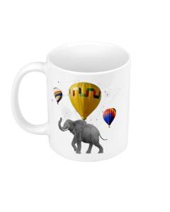 Mug Céramique Éléphant Volant Mongolfière Collage Art Surréalisme